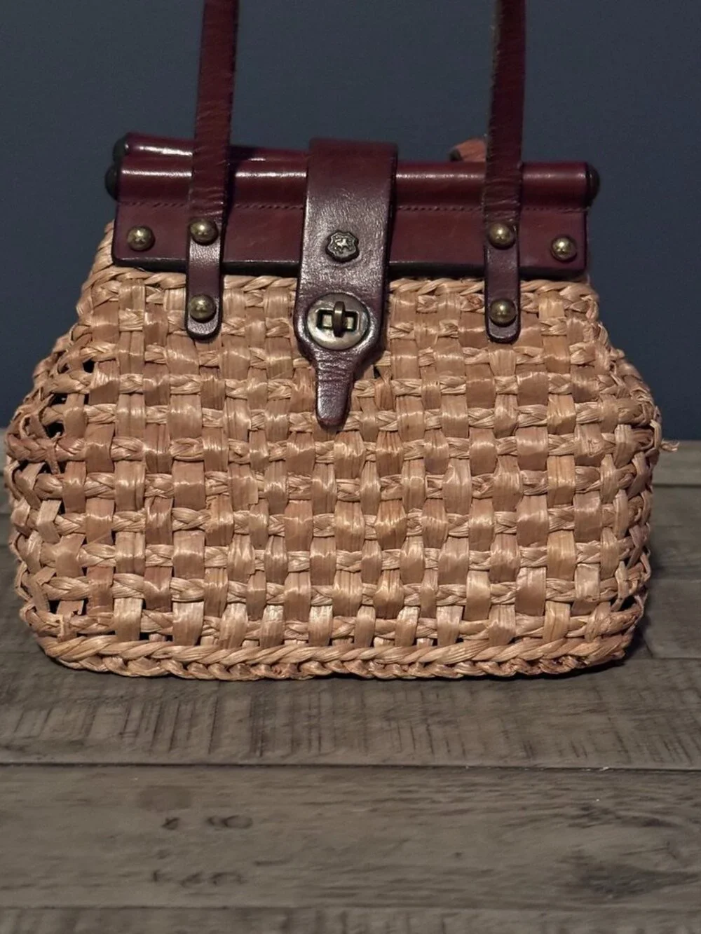 John Romain, Vintage 1960s Woven Straw & Leather Top Handle Handbag - Picture 4 of 11